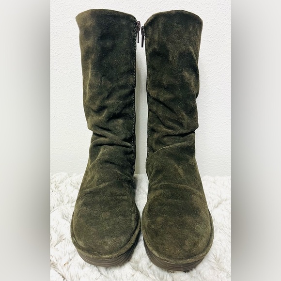 Fly London Yada Green Suede Wedge Boots Size 39 8-8.5 US Lace back Mid Calf - Picture 2 of 10